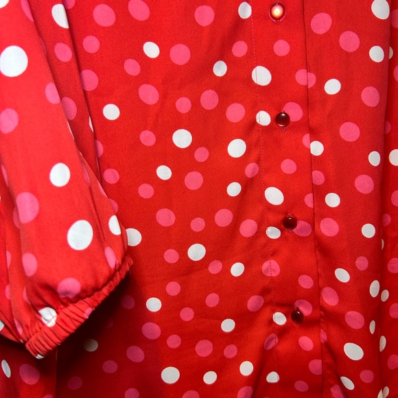 Bob Mackie Button Front Polka Dot Blouse Top Plus Size 1x V-Neck Red - Picture 3 of 5